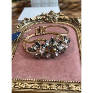 Bella Jack‎ Gold Tone Bangle Bracelet Flower Cluster Crystal Rhinestone